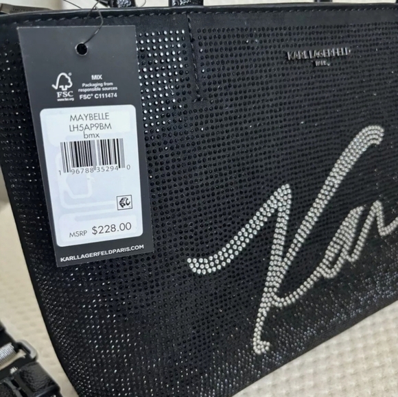 🖤🔹️Karl Lagerfeld🔹️ Beautiful Maybelle rhinestone Coin Pouch GLITTER satchel - Picture 7 of 14